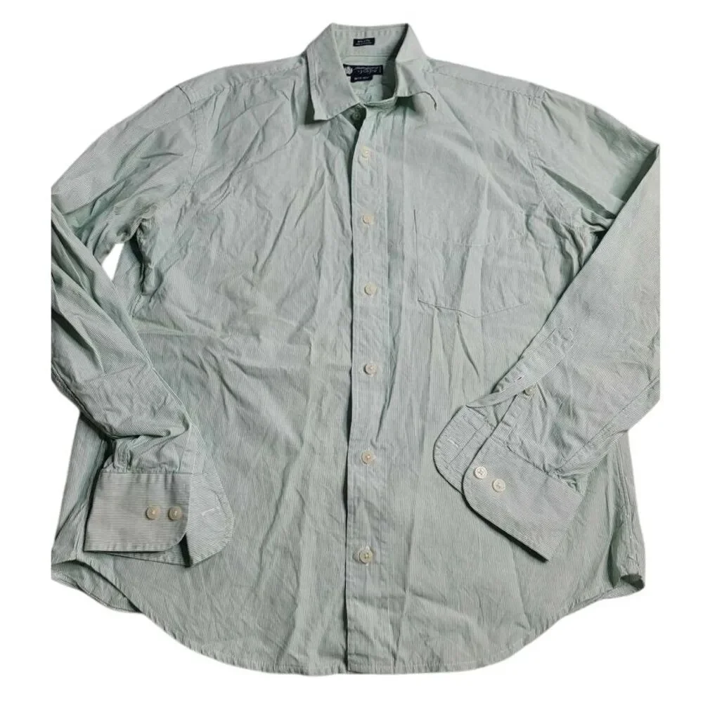 3487 Haberdashery J. Crew Green/White Striped Button‎ Down Men's Medium